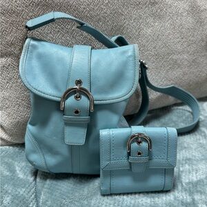 Vintage Coach SoHo Baby Blue Crossbody Bag and matching wallets Set